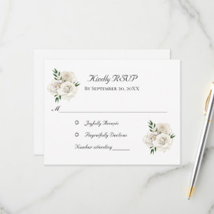 White Roses Gold Formal Elegant Stylish Wedding RSVP Card