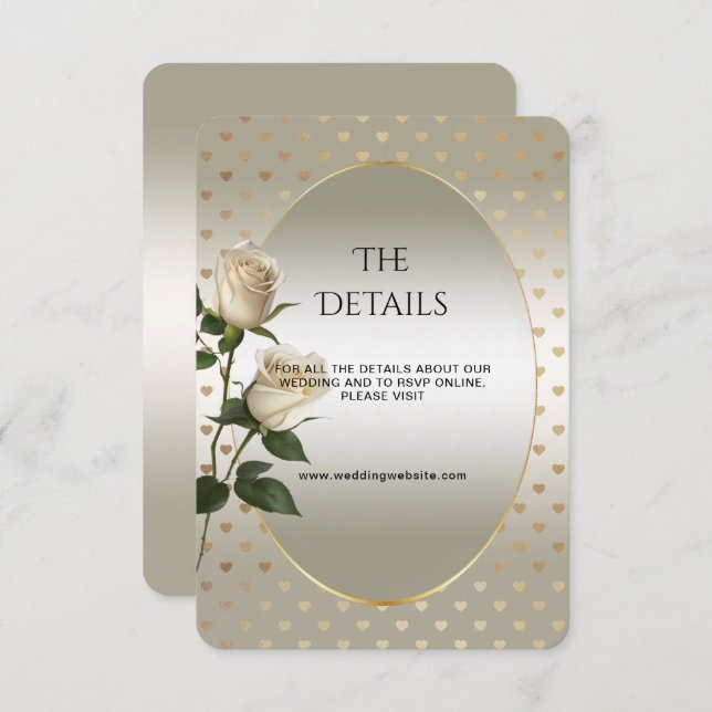 White Roses Gold Hearts Detail Enclosure Card (Front/Back)