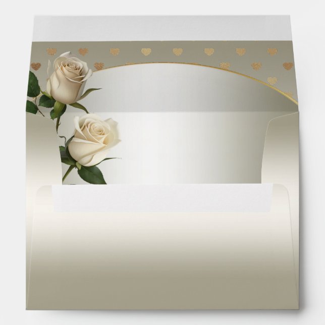 White Roses Gold Hearts Envelope (Back (Bottom))