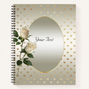 White Roses Gold Hearts Notebook