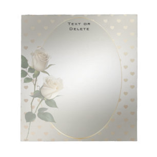 White Roses Gold Hearts Notepad