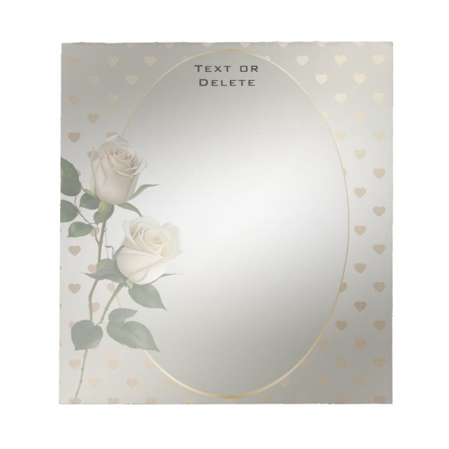 White Roses Gold Hearts Notepad (Front)