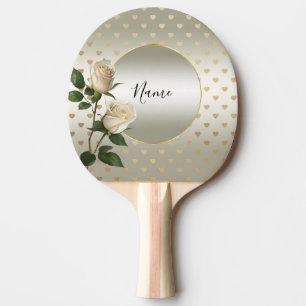 White Roses Gold Hearts Ping Pong Paddle
