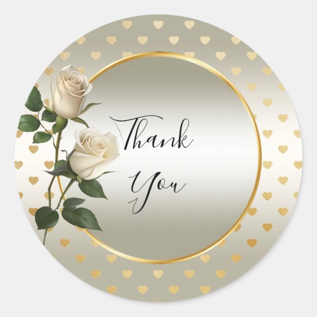 White Roses Gold Hearts Sticker (Front)