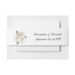 White Roses Gold Trim Elegant Floral Wedding Invitation Belly Band