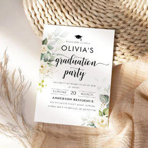 White Roses Graduation Party Invitation