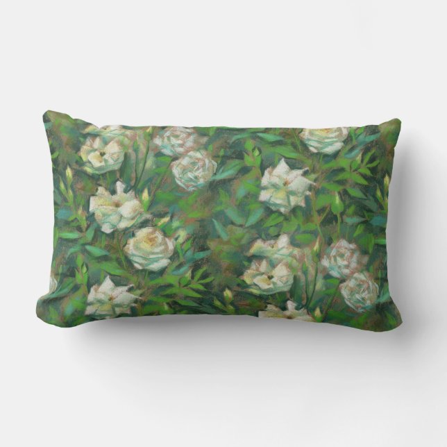 "White roses, green leaves", beautiful flowers Lumbar Cushion (Front)