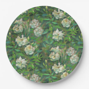 "White roses, green leaves", beautiful flowers Paper Plate