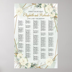 White Roses Greenery Alphabetical Seating Chart