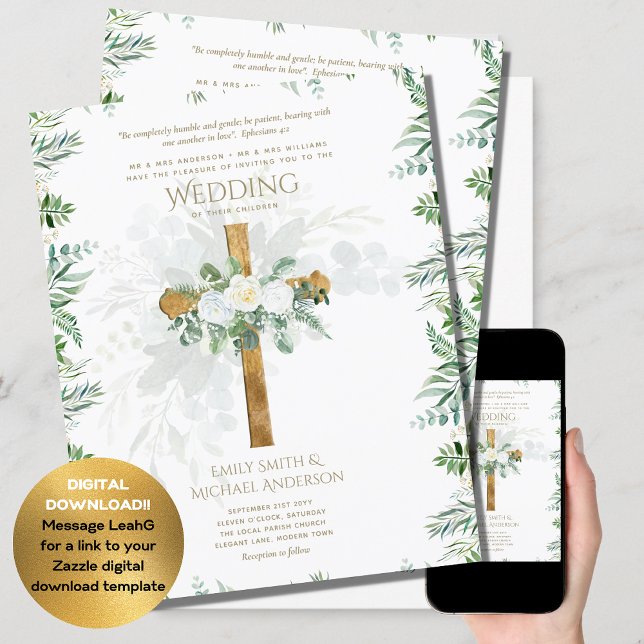 White Roses Greenery Christian Wedding Bible Verse (Creator Uploaded)