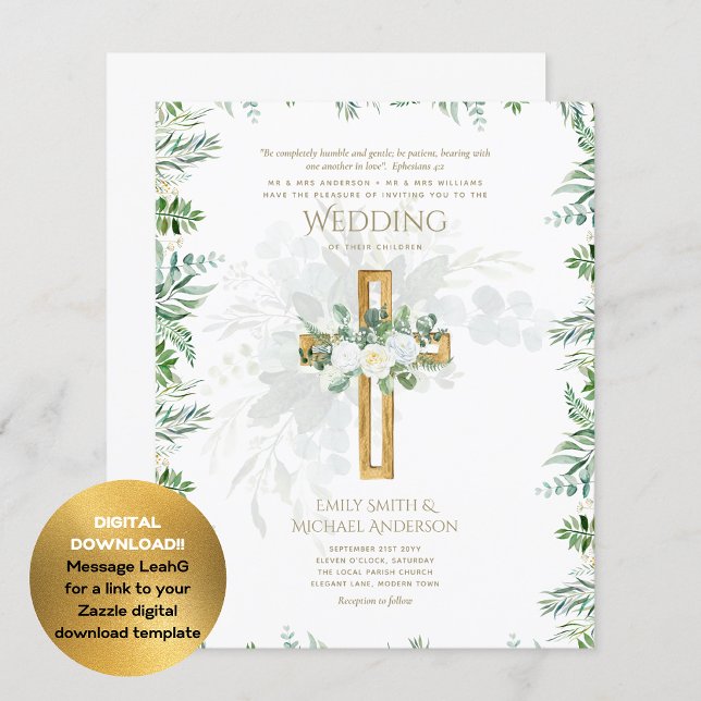 White Roses Greenery Christian Wedding Bible Verse (Creator Uploaded)