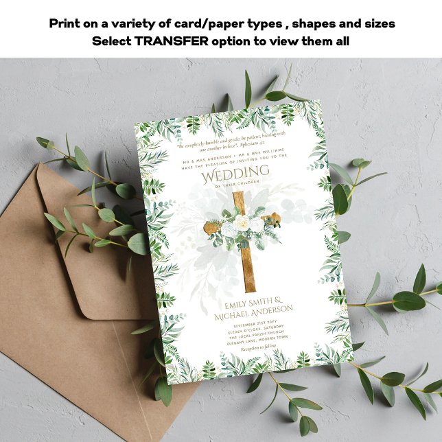 White Roses Greenery Christian Wedding Bible Verse Invitation (Creator Uploaded)