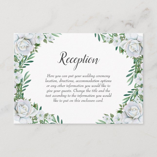 White Roses Greenery Foliage Wedding Enclosure Card (Front)