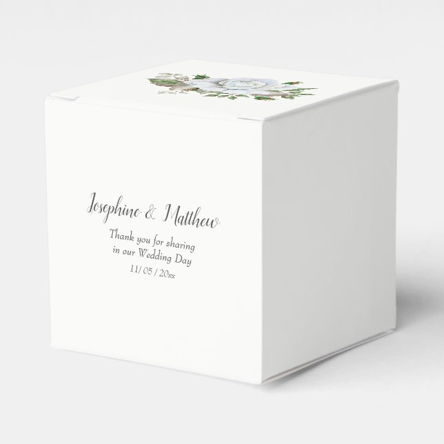 White Roses Greenery Foliage Wedding Favour Box (Front Side)