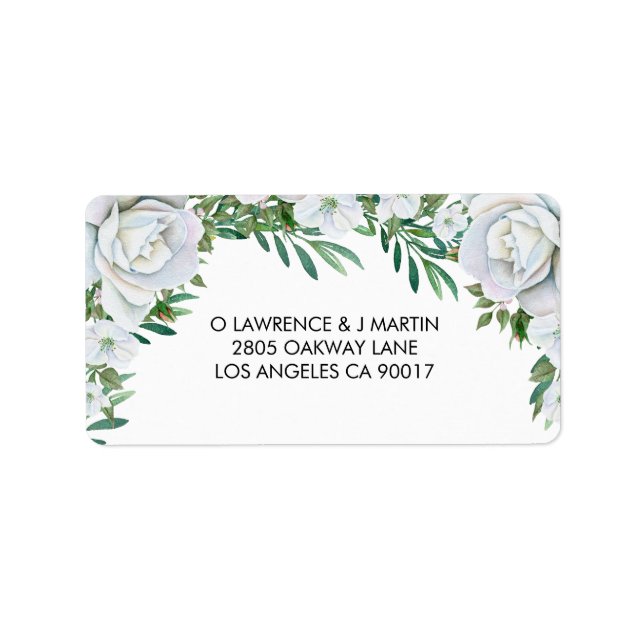 White Roses Greenery Foliage Wedding Label (Front)
