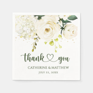 White Roses Greenery Foliage Wedding Napkin
