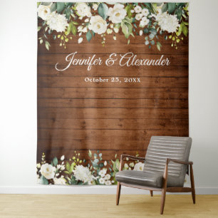 White Roses Greenery Wedding Photo Booth Backdrop Tapestry
