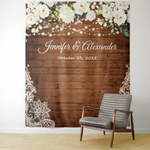 White Roses Greenery Wedding Photo Booth Backdrop Tapestry