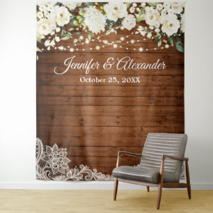 White Roses Greenery Wedding Photo Booth Backdrop Tapestry
