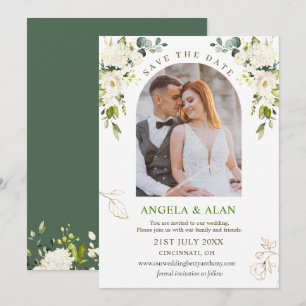 White Roses Greenery Wedding Save the Date Invitation