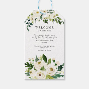 White Roses Greenery Wedding Welcome Bag Tag
