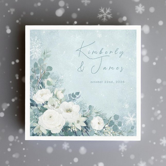 White Roses Hellebores Silver Eucalyptus Wedding Napkin (Creator Uploaded)