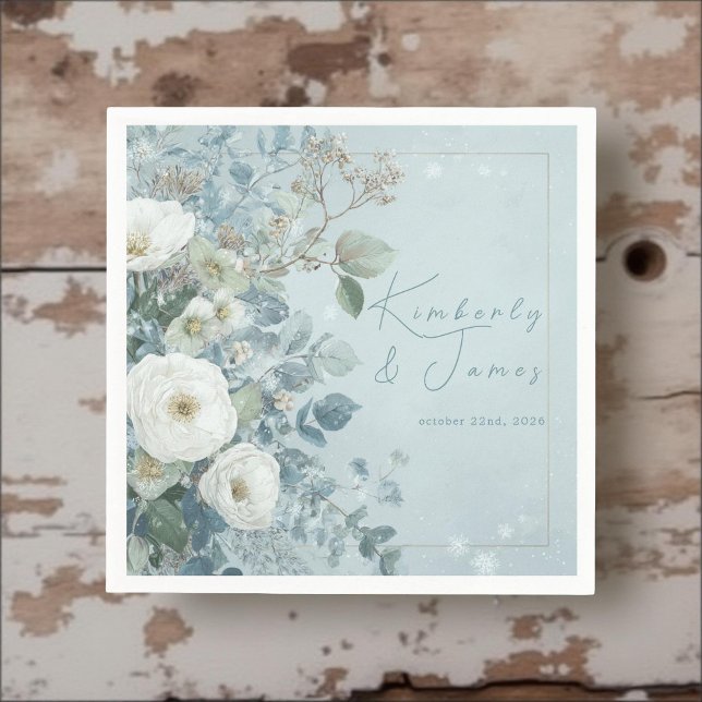 White Roses Hellebores Silver Eucalyptus Wedding Napkin (Creator Uploaded)