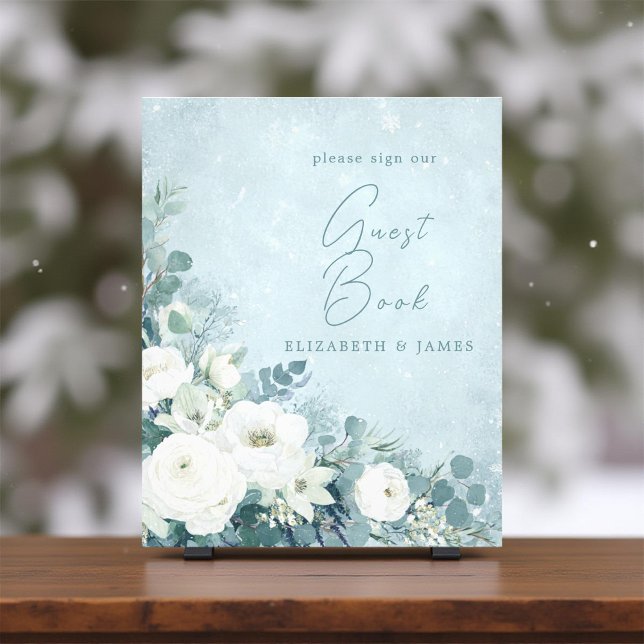 White Roses Hellebores Silver Wedding Guest Sign (Creator Uploaded)