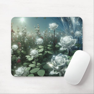 White Roses In Magical Garden Mouse Pad