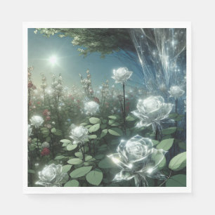 White Roses In Magical Garden Napkin