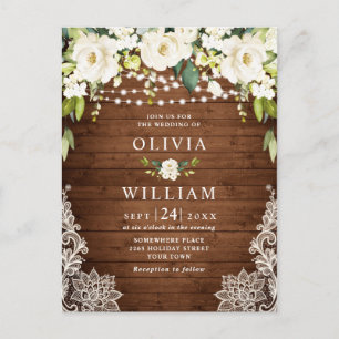 White Roses Lace Rustic Wedding Invitation Card