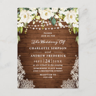 White Roses Lace Rustic Wedding Invitation Card