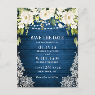 White Roses Lace Rustic Wedding Save the Date Postcard
