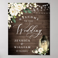 White Roses Lantern Rustic Wood Welcome Wedding
