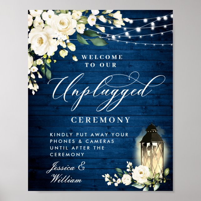White Roses Lantern Unplugged Wedding Ceremony Poster (Front)