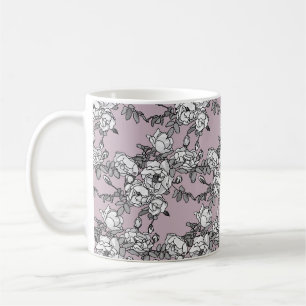 white roses lavender background coffee mug