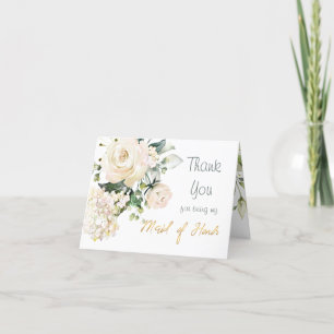 White roses Maid of Honor Thank You card