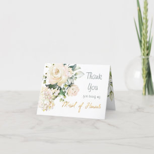 White roses Maid of Honour Thank You card