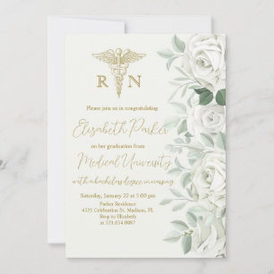 White Roses Nursing Graduation Party Invitation