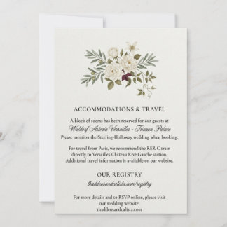 White Roses, Olive Branches, Clematis, Floral Top  Invitation
