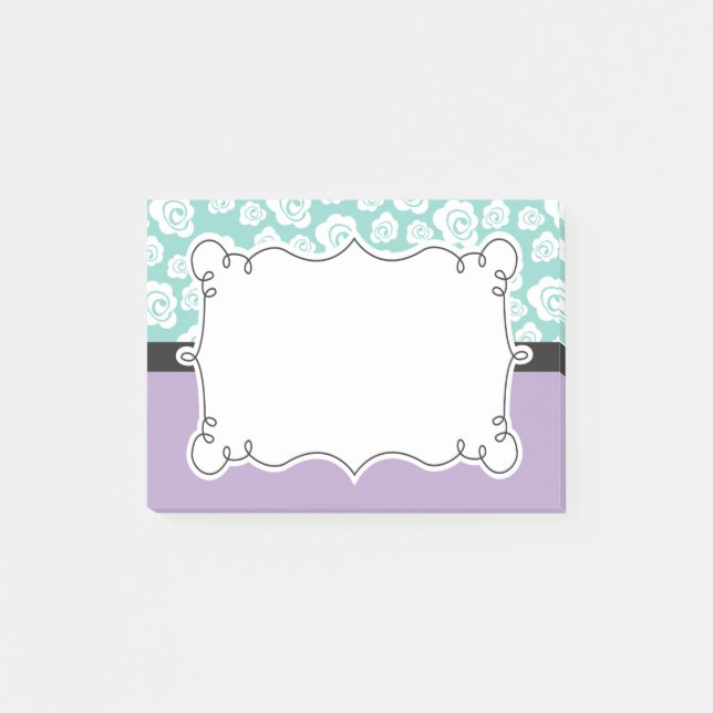 White Roses on Aqua & Purple Post-it Notes (Front)