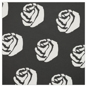 White roses on black background fabric