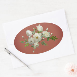 White roses on dreamy green oval sticker