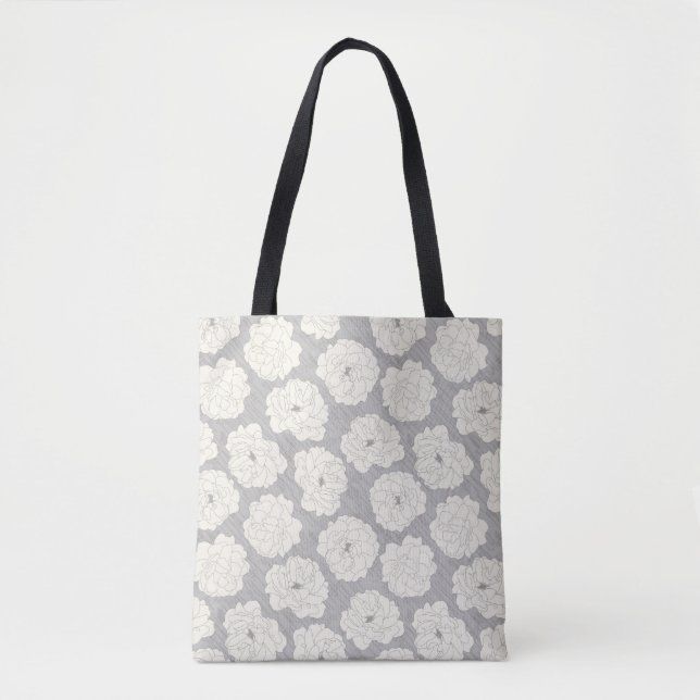  White Roses on Gray - seamless pattern. Tote Bag (Front)