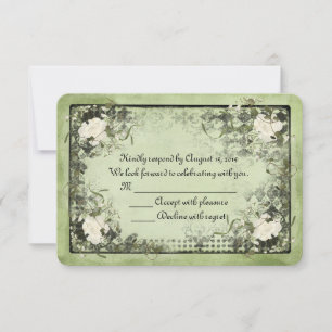 white roses on green with black frame RSVP Card