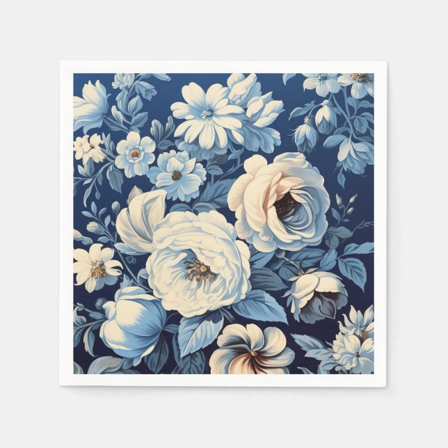 White Roses on Indigo Blue Background Napkin (Front)