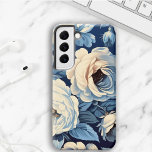 White Roses on Indigo Blue Background Samsung Galaxy Case<br><div class="desc">Antique white roses and daisies on a rich indigo blue background.</div>