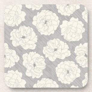 White Roses on Light Grey - seamless pattern. Coaster