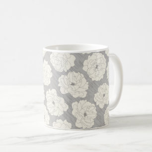 White Roses on Light Grey - seamless pattern.  Coffee Mug