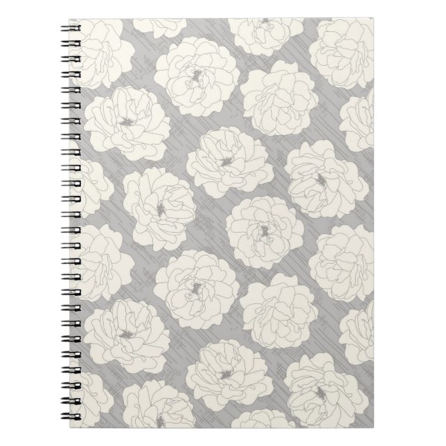 White Roses on Light Grey - seamless pattern.  Notebook (Front)